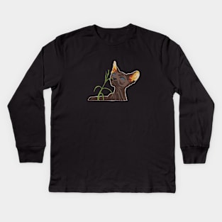 Sphynx cat sniffing around Kids Long Sleeve T-Shirt